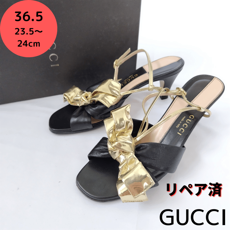良品❤箱付き☆GUCCI【グッチ】バイカラー リボン サンダル 黒 良品❤箱付き☆GUCCI【グッチ】バイカラー リボン サンダル 黒