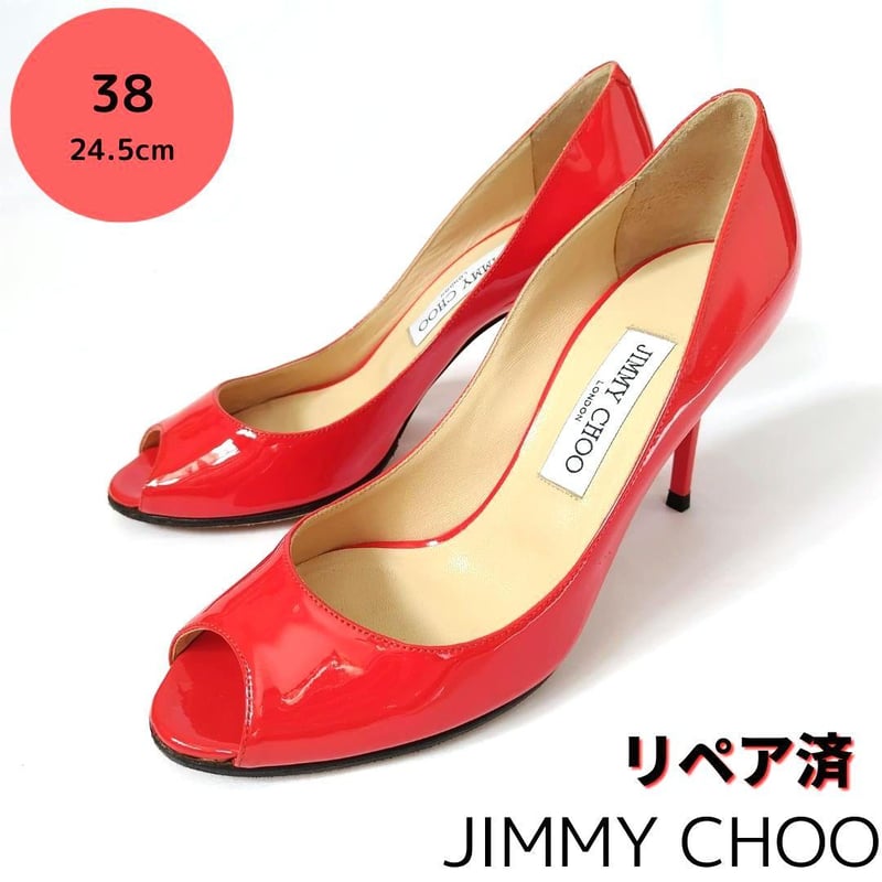 JIMMY CHOO 赤エナメル オープントゥパンプス（JIMMY CHOO【ジミー 
