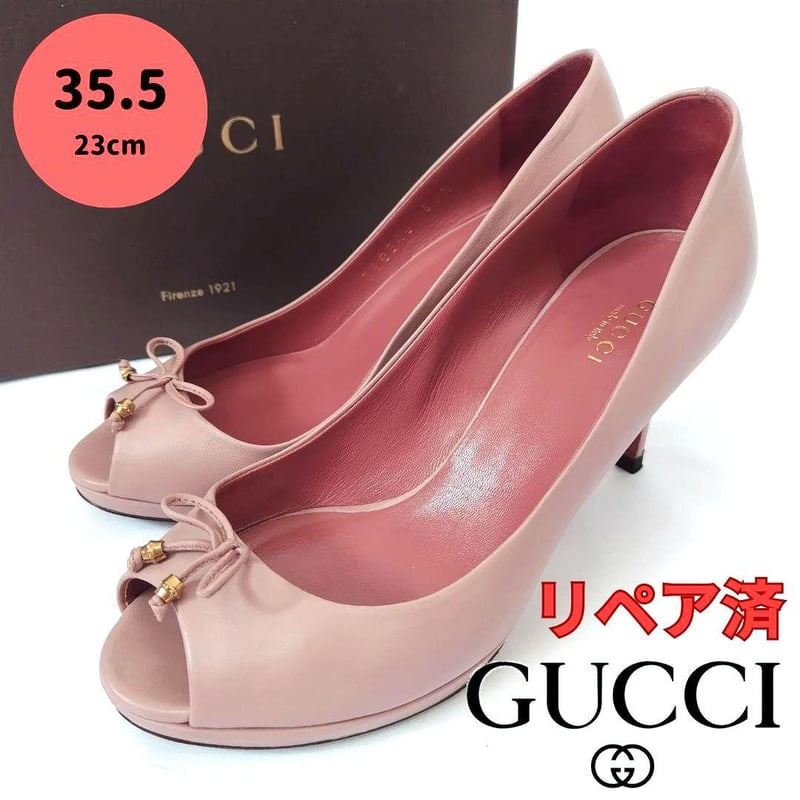 美品❤箱付き【グッチ】リボン オープントゥ プラットフォーム 