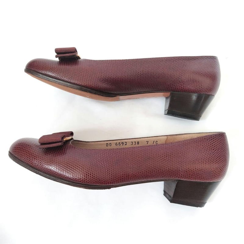 良品❤フェラガモ【Ferragamo】ヴァラ リザード型押し パンプス 茶 良品❤フェラガモ【Ferragamo】ヴァラ リザード型押し パンプス