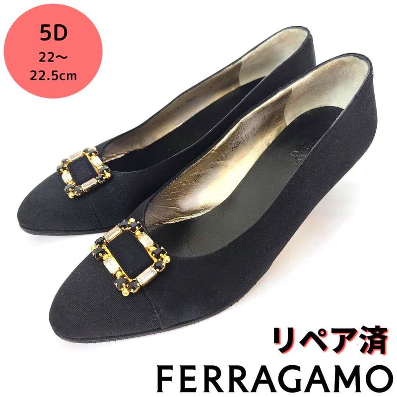 中敷き新品!フェラガモ【Ferragamo】サテン ブラック パンプス 中敷き新品!フェラガモ【Ferragamo】サテン ブラック パンプス