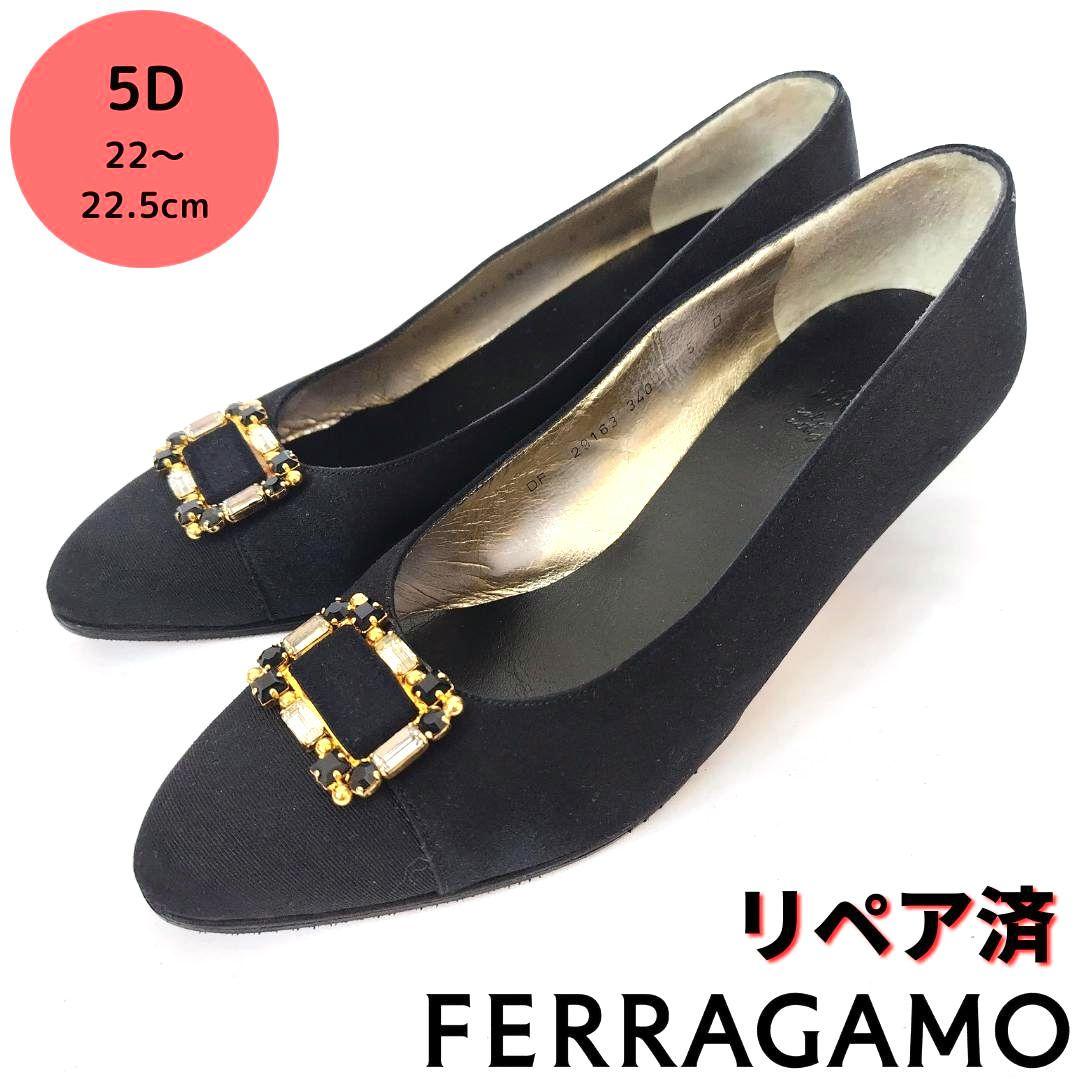 中敷き新品!フェラガモ【Ferragamo】サテン ブラック パンプス 中敷き新品!フェラガモ【Ferragamo】サテン ブラック パンプス