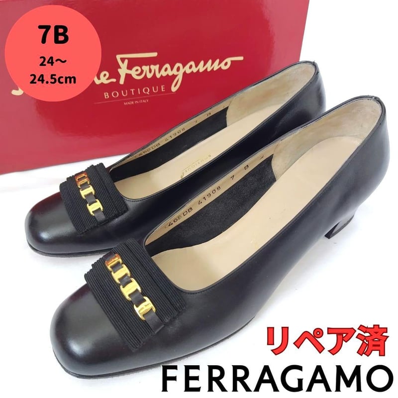 美品❤箱付き☆フェラガモ【Ferragamo】4連ヴァラプレート パンプス 黒  