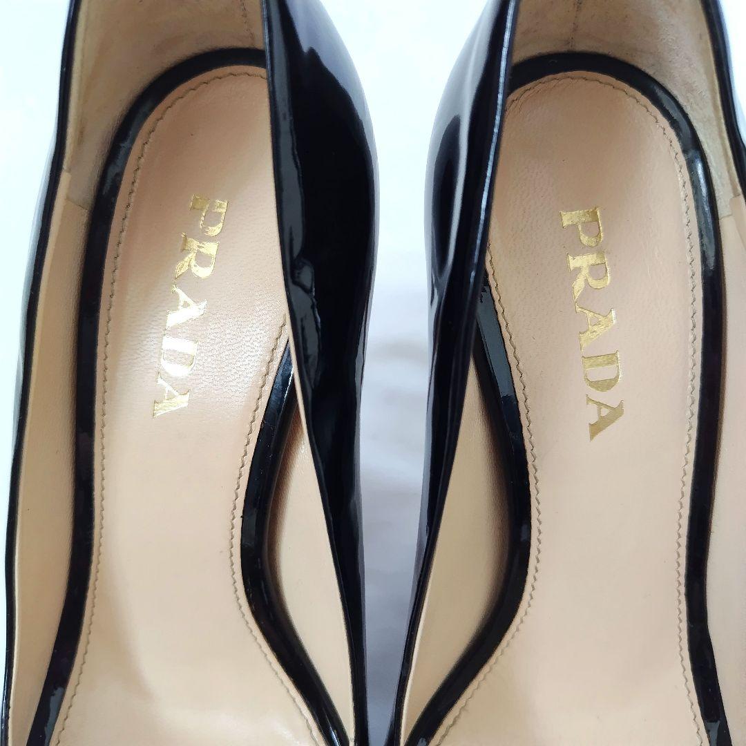 良品❤PRADA【プラダ】エナメル ピープトゥパンプス 黒 良品❤PRADA【プラダ】エナメル ピープトゥパンプス 黒