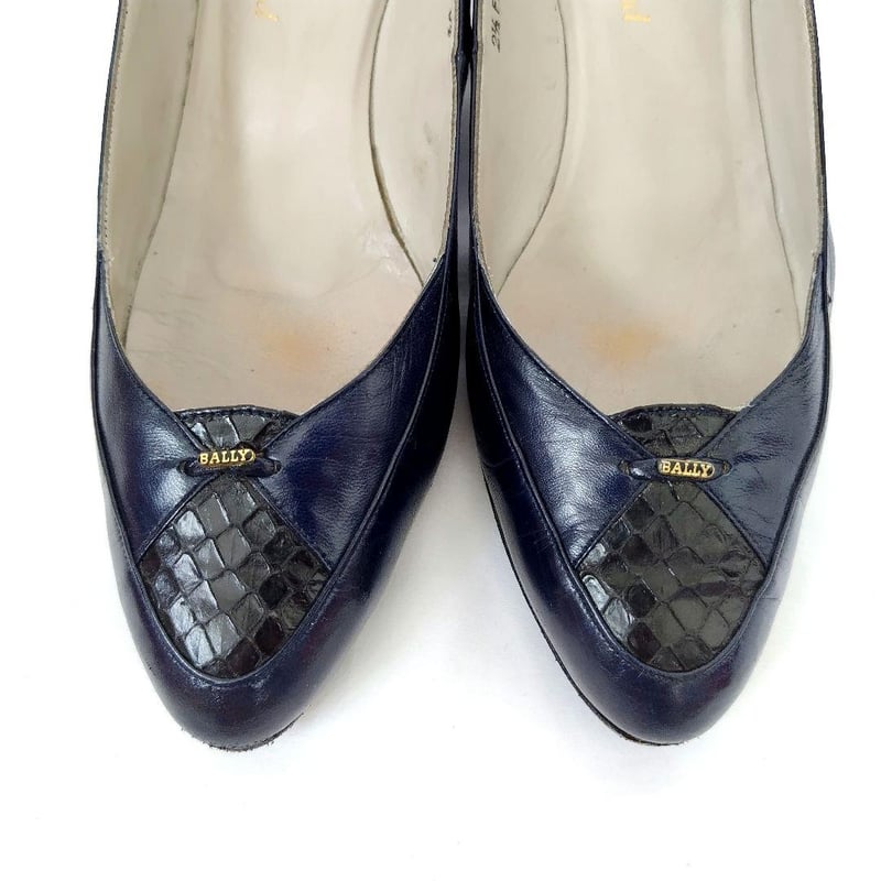 Bally【バリー】ロゴ パイソン パンプス ネイビー | re2rinrin's STORE