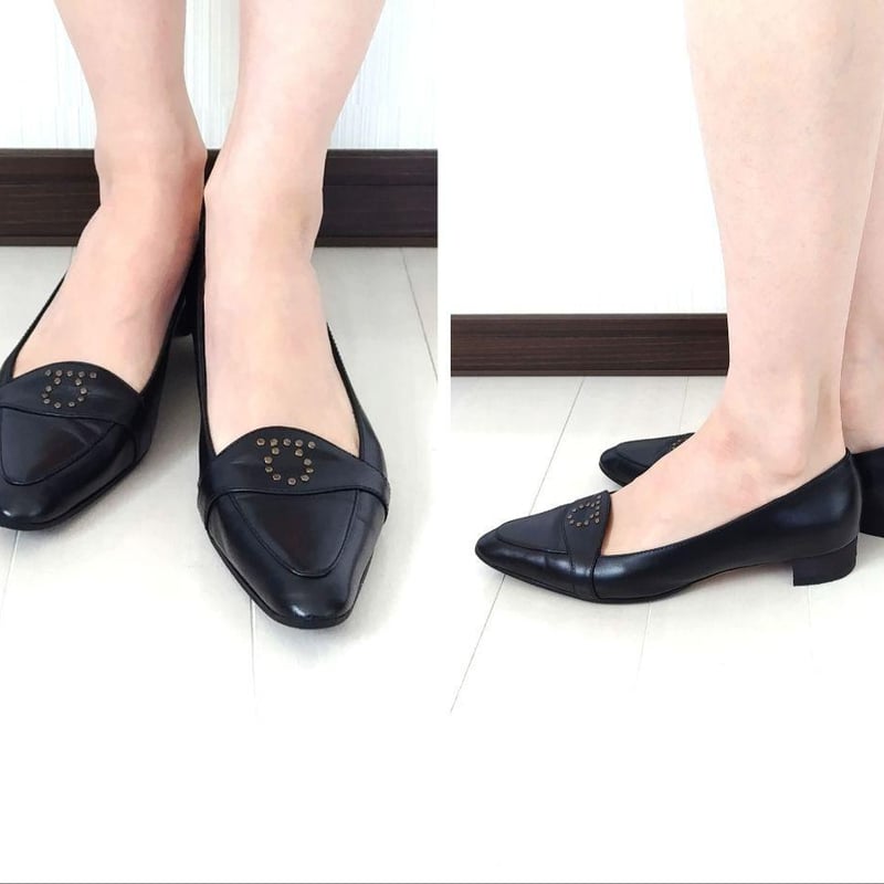 良品Ferragamo【フェラガモ】ガンチーニ スタッズ ローヒールパンプス