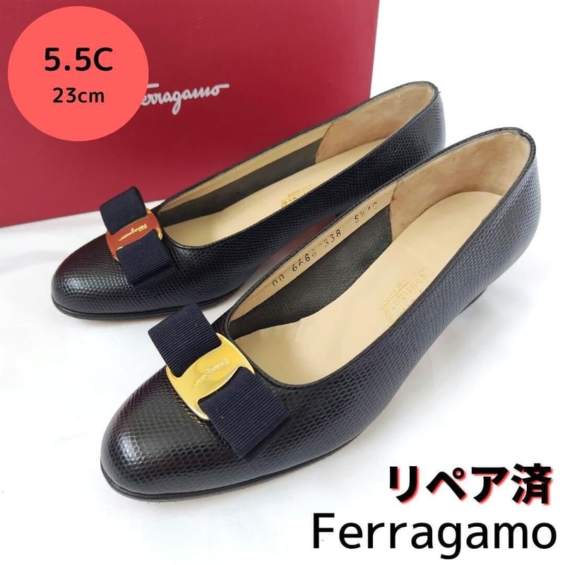 良品❤箱付き☆フェラガモ【Ferragamo】ヴァラ リザード型押し