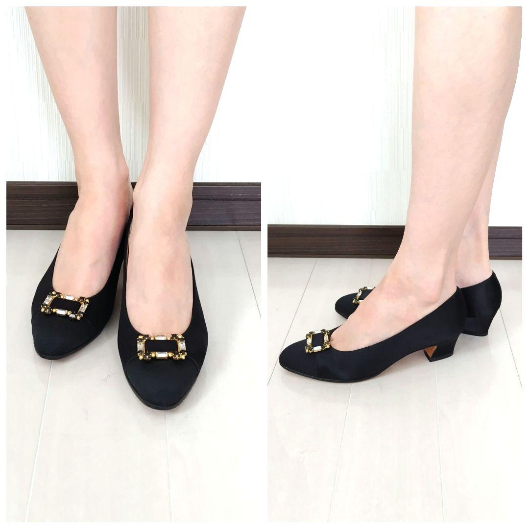 ✨新品♡未使用品✨フェラガモ フォーマル パンプス ブラック 中敷き新品！フェラガモ【Ferragamo】サテン ブラック パンプス