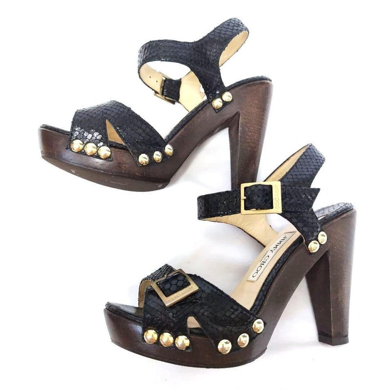 JIMMY CHOO【ジミーチュウ】パイソンレザー ロゴ サンダル 