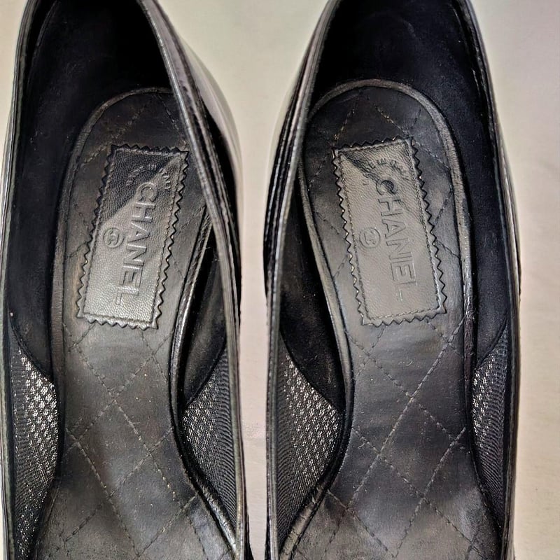 良品CHANEL【シャネル】ココマークバイカラー メッシュ パンプス