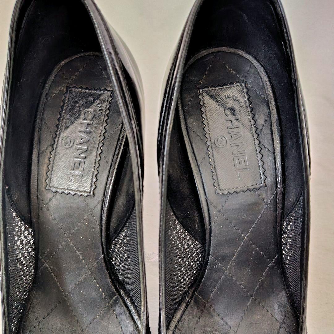 良品CHANEL【シャネル】ココマークバイカラー メッシュ パンプス