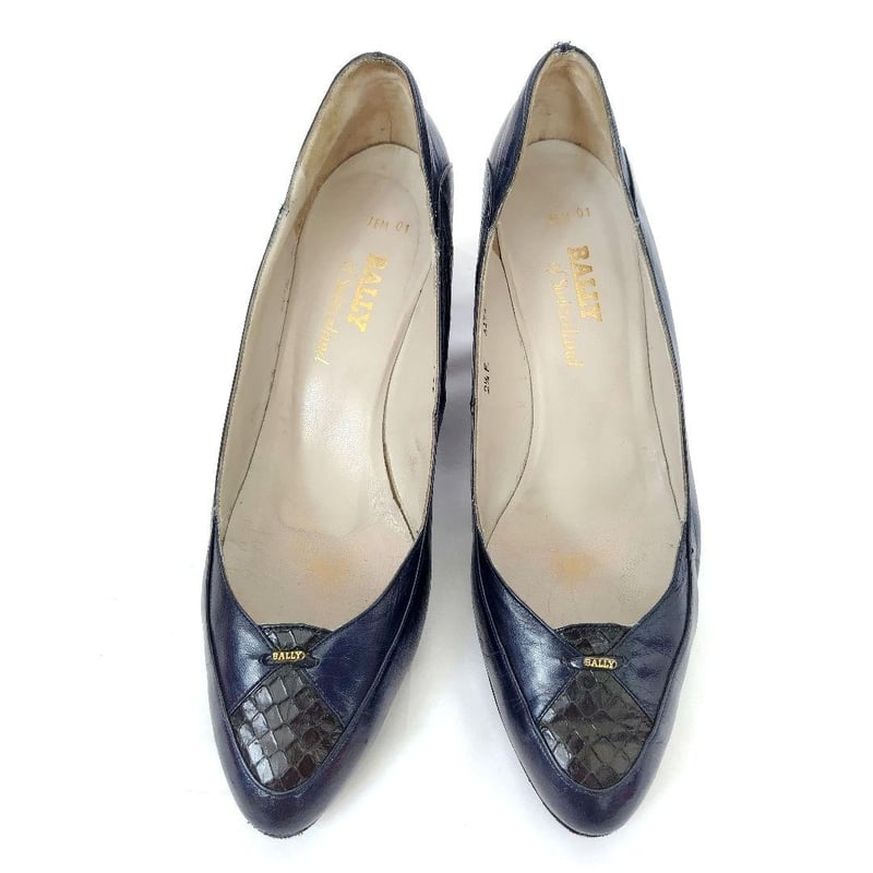 Bally【バリー】ロゴ パイソン パンプス ネイビー | re2rinrin's STORE