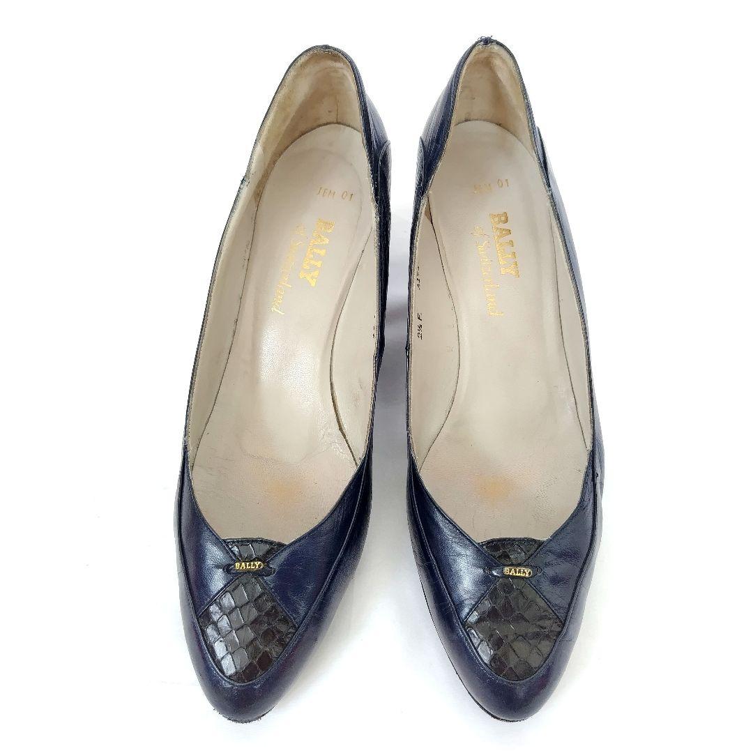 Bally【バリー】ロゴ パイソン パンプス ネイビー | re2rinrin's STORE