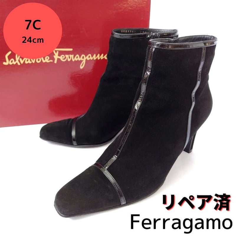 美品❤箱付き☆フェラガモ【Ferragamo】スエード ショートブーツ 黒 