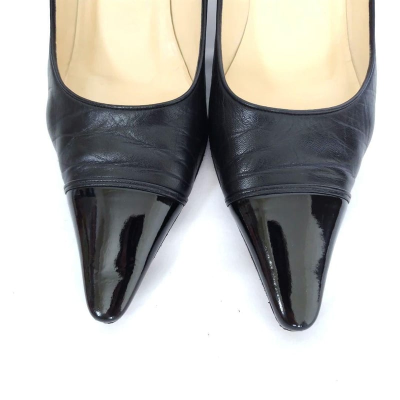 CHANEL ブラックパンプス 35.5 Chanel 26S Blazy Black White Square Toe Turnlock Gold CC Logo