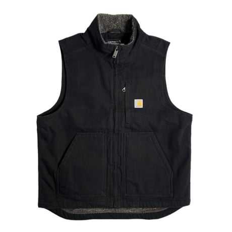 Carhartt USA Loose Fit Washed Duck Sherpa-Lined Mock-Neck Vest Black