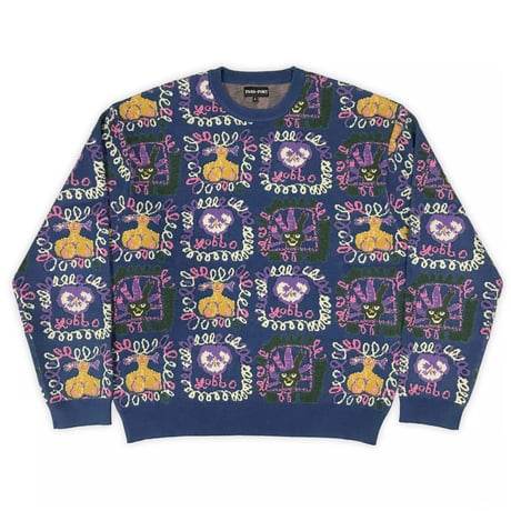 Passport Faces Knit Sweater Harbour Blue