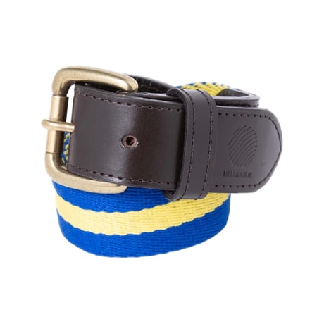 Hellrazor Trim Striped Leather Belt - Blue/Yellow
