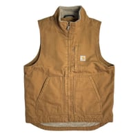 Carhartt USA Loose Fit Washed Duck Sherpa-Lined Mock-Neck Vest Brown