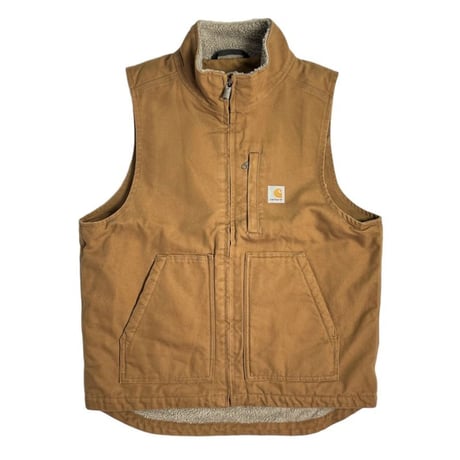 Carhartt USA Loose Fit Washed Duck Sherpa-Lined Mock-Neck Vest Brown