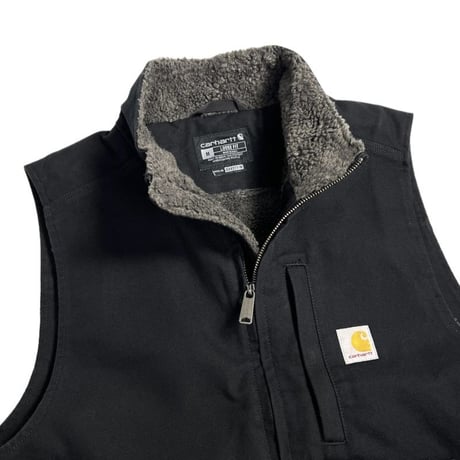 Carhartt USA Loose Fit Washed Duck Sherpa-Lined Mock-Neck Vest Black