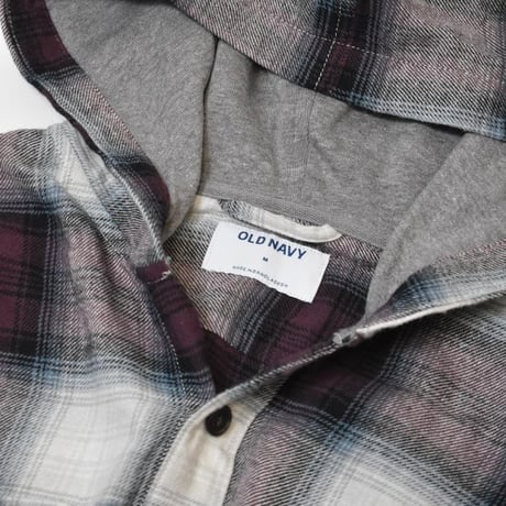 Old Navy Hooded Plaid Flannel Shirts - Burgundy Multi