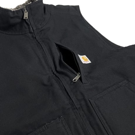 Carhartt USA Loose Fit Washed Duck Sherpa-Lined Mock-Neck Vest Black