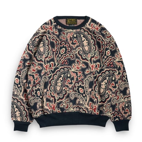 Hagerstown Cotton Paisley Sweater Mos GreenｘIvoryｘRed