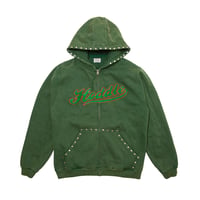 Hoddle Skateboards Studded Intarsia Zip Up Hoodie Washed Green