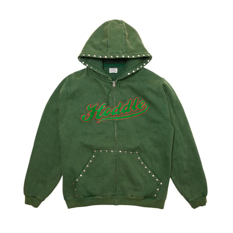 Hoddle Skateboards Studded Intarsia Zip Up Hoodie Washed Green