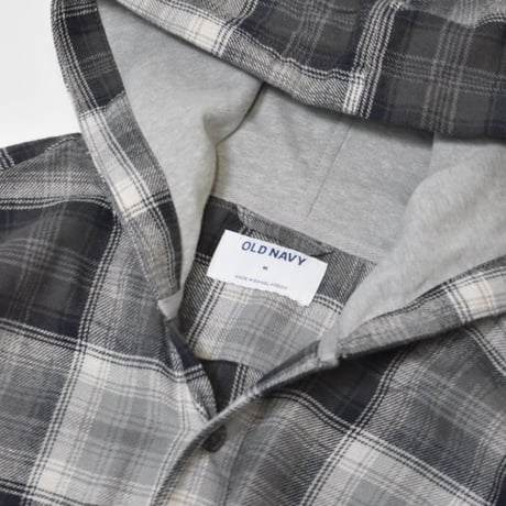 Old Navy Hooded Plaid Flannel Shirts - Grey Multi
