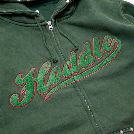 Hoddle Skateboards Studded Intarsia Zip Up Hoodie Washed Green