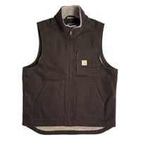 Carhartt USA Loose Fit Washed Duck Sherpa-Lined Mock-Neck Vest Dark Brown