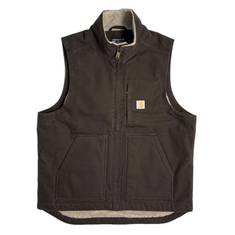 Carhartt USA Loose Fit Washed Duck Sherpa-Lined Mock-Neck Vest Dark Brown