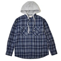 Free Planet Hooded Plaid Flannel Shirts - Navy Multi