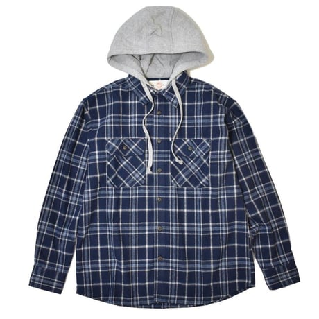 Free Planet Hooded Plaid Flannel Shirts - Navy Multi