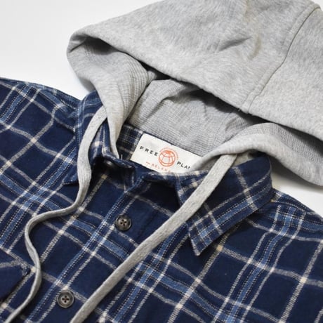 Free Planet Hooded Plaid Flannel Shirts - Navy Multi
