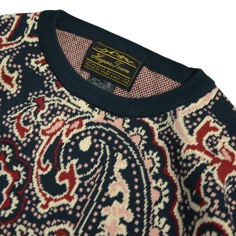 Hagerstown Cotton Paisley Sweater Mos GreenｘIvoryｘRed