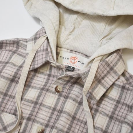 Free Planet Hooded Plaid Flannel Shirts - Pink Multi
