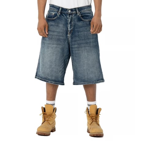 PRO CLUB Heavyweight Baggy Denim Shorts - Dark Stone Wash