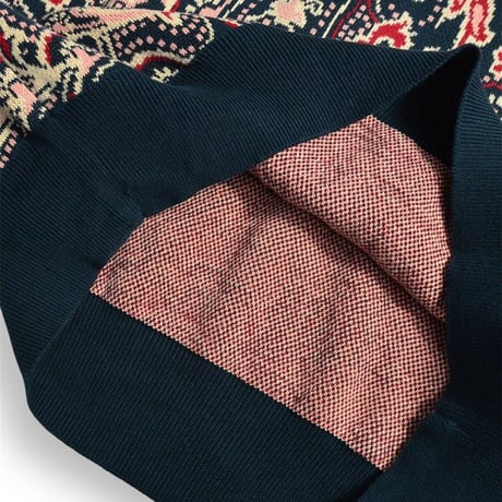 Hagerstown Cotton Paisley Sweater Mos GreenｘIvoryｘRed