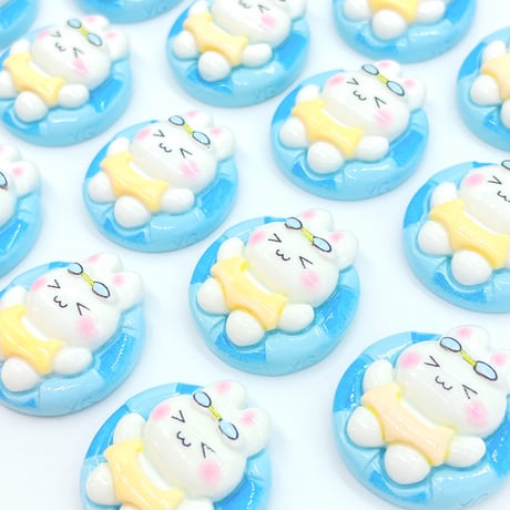 Ｎｏ.1051  うさぎ  夏  浮き輪 ぷかぷか  デコパーツ