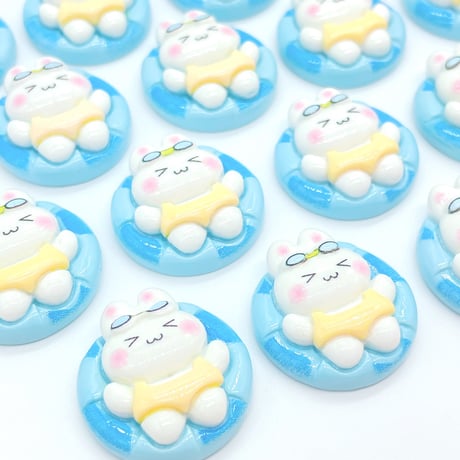 Ｎｏ.1051  うさぎ  夏  浮き輪 ぷかぷか  デコパーツ