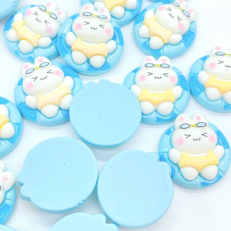 Ｎｏ.1051  うさぎ  夏  浮き輪 ぷかぷか  デコパーツ