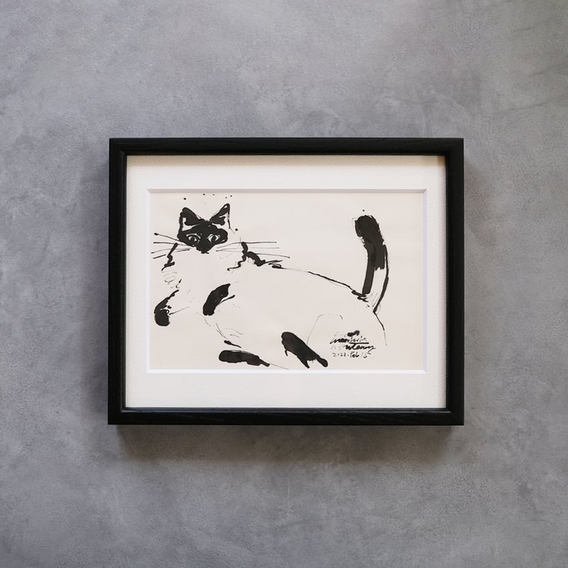保護猫ドローイング作品「Cat drawing 2023.Feb.15(シャム長毛)」【Tom