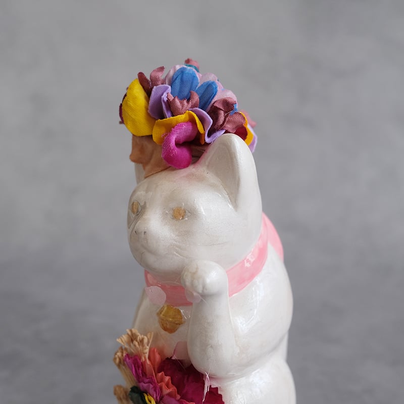 まねき猫作品「花咲猫 / はなさくねこ（銀）」（M）【MODERASeeK
