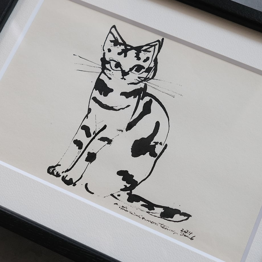 猫　絵画　イラスト　ドローイング 猫 原画 絵画 イラスト ドローイング ペット 現代アート 芸術
