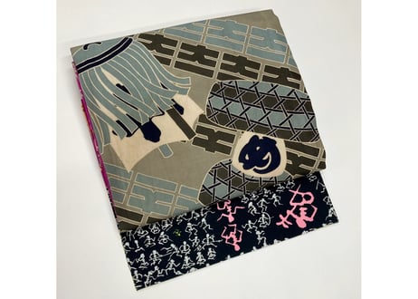 MONO by TOMONOSUKE 半幅帯 百鬼夜行ブラックと花・半幅帯 | MONO by TOMONOSUKE