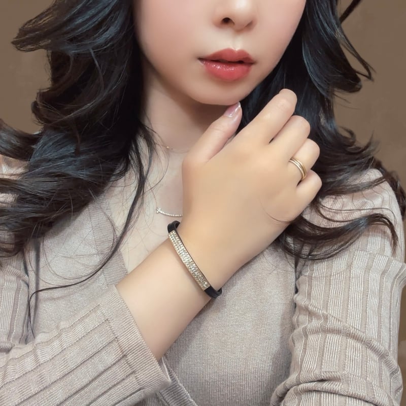 ダイヤモンド レザー ブレスレット ブラック イエローゴールド 本革 