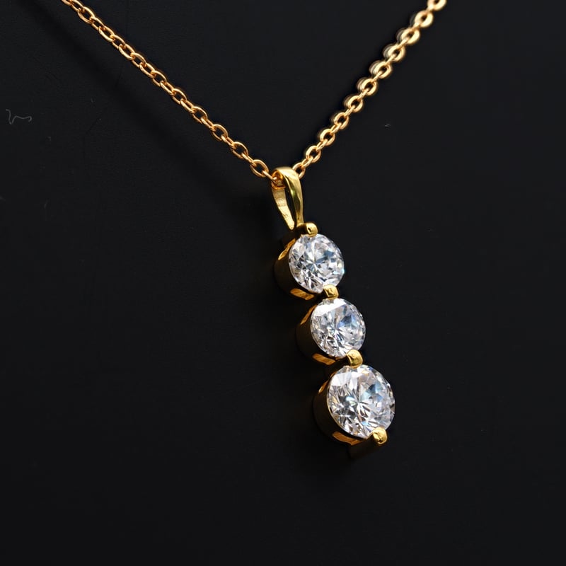 18K ダイヤモンド ネックレス トリロジー 3連 ペンダント 18金 YG